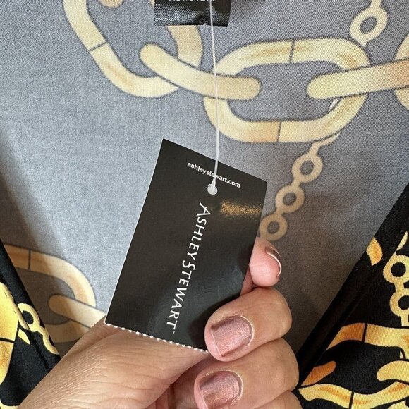 NEW Ashley Stewart Womens Black Gold Long Sleeve Chain Maxi Dress w/Slit 18/20 - Picture 8 of 13